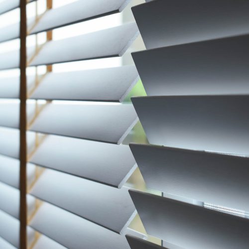 Venetian Blinds 1 white window blinds in home, object for decorate interior of house